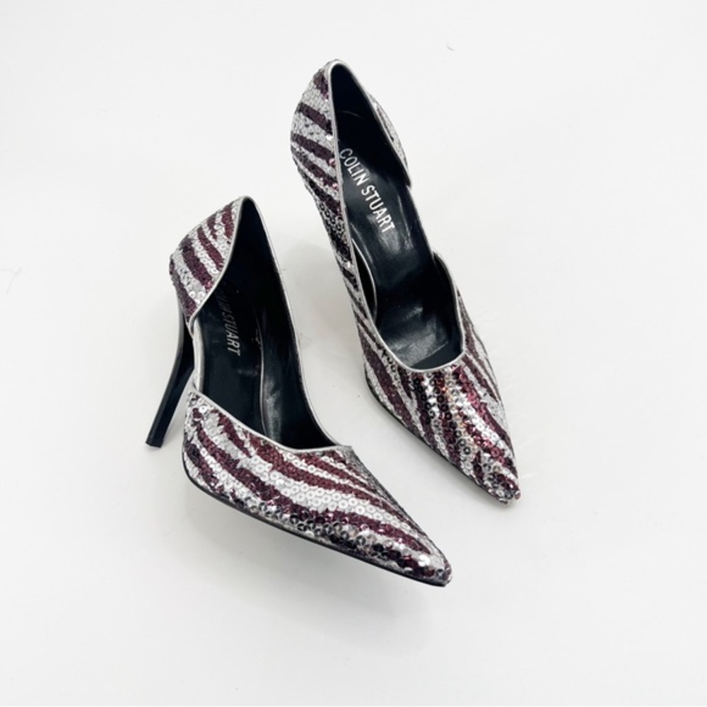 Colin Stuart Sequin D’Orsay Purple and Silver Heels, Size 7